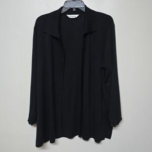 Exclusively‎ Misook Black Collared Open Front Side Slit Cardigan L